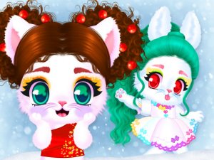 Cat and Rabbit Holiday Dress Up